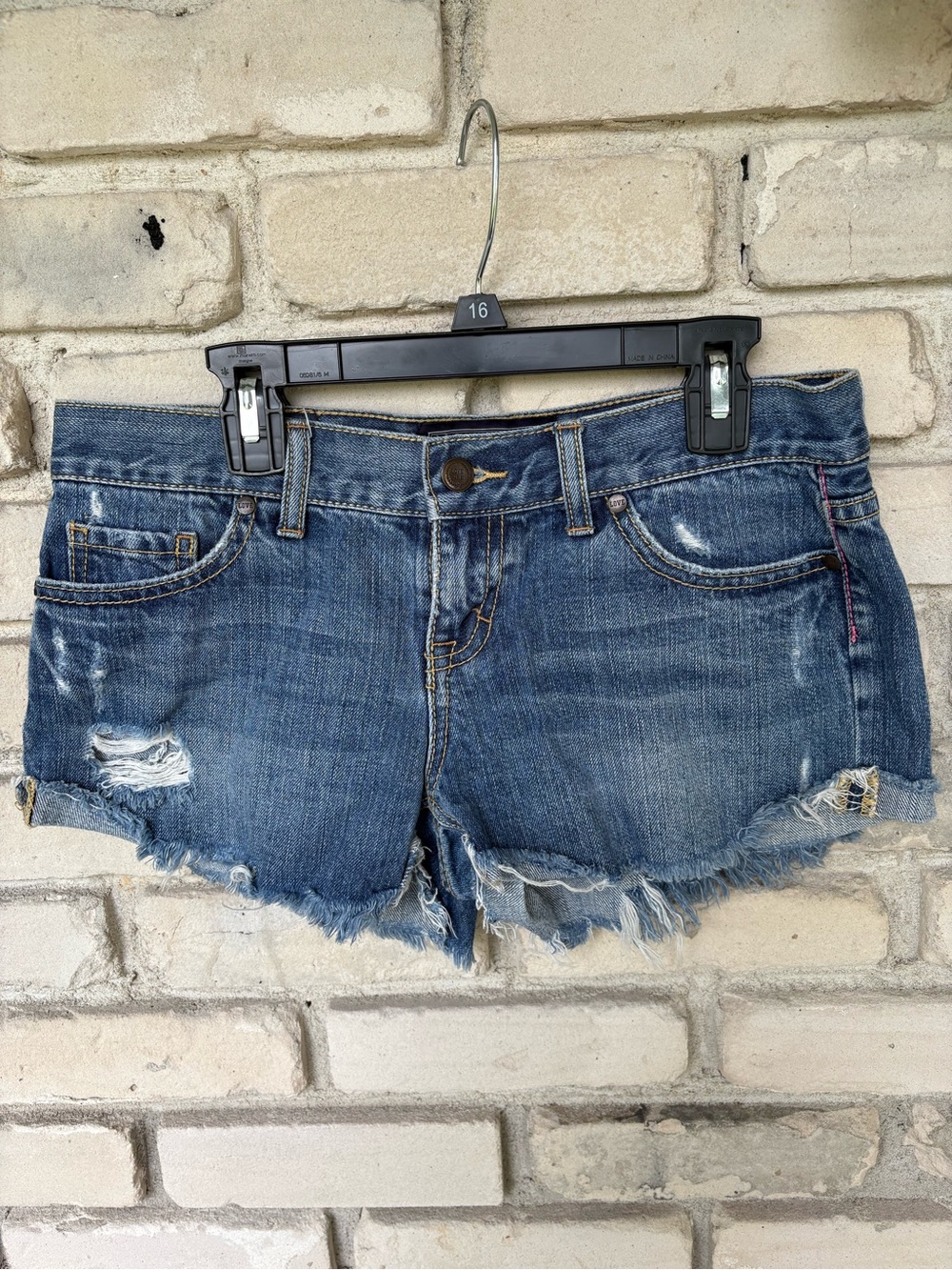 Pink Victoria Secret Frayed Hem Distressed Denim Shorts - Blue